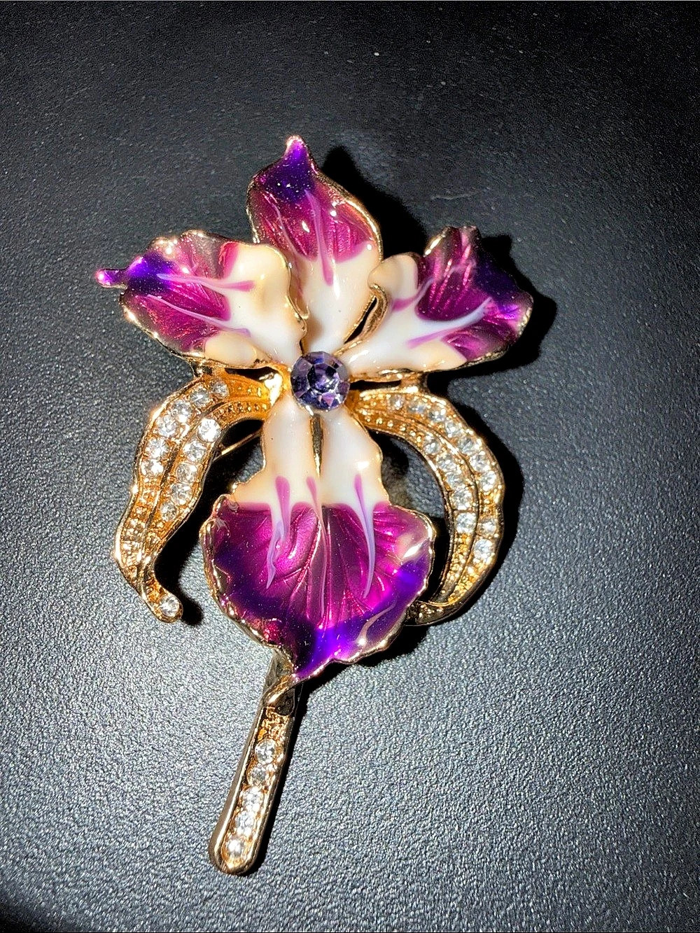 Floral Purple & Gold Brooch